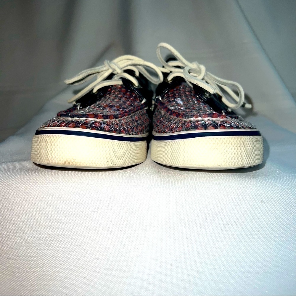 Sperry Top‎ Sider 2-eye Navy Red Polka Dots Clear Sequins Boat Shoes Sz 8 EUC - Picture 6 of 12